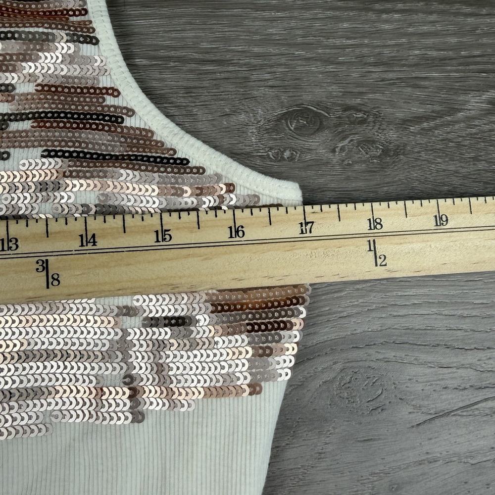 Express Women's Sleeveless Gold Sequin Design Tank Top White Large New - Picture 6 of 7